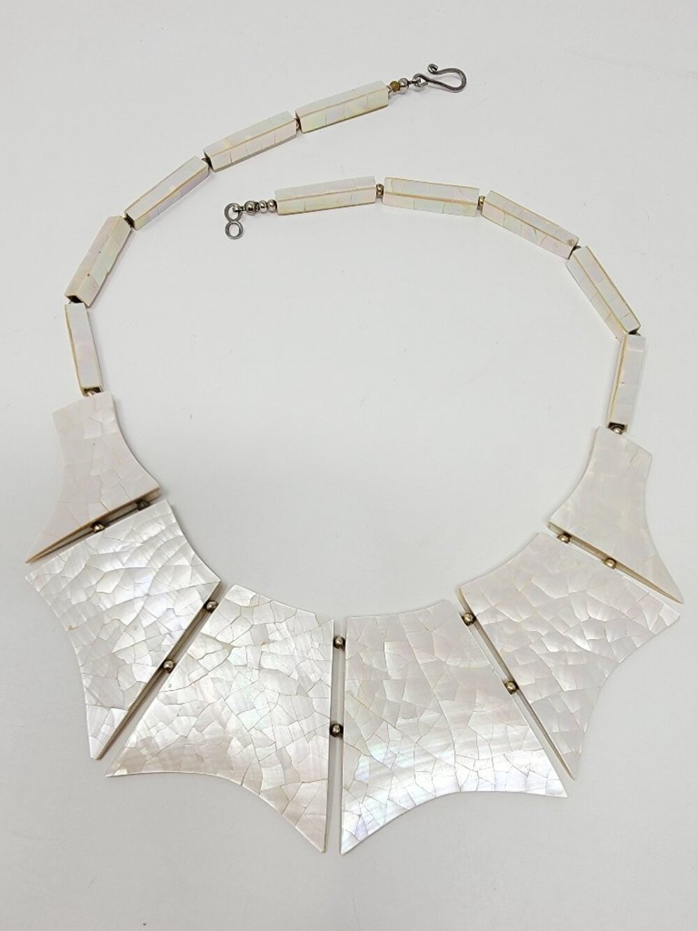 Vintage Mother of Pearl Mosaic Statement Bib Necklace **READ**